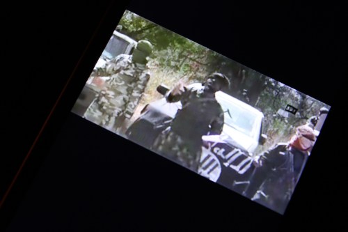 Boko Haram propaganda video playing on the phone of an IDP I interviewed. (c) Carmen McCain